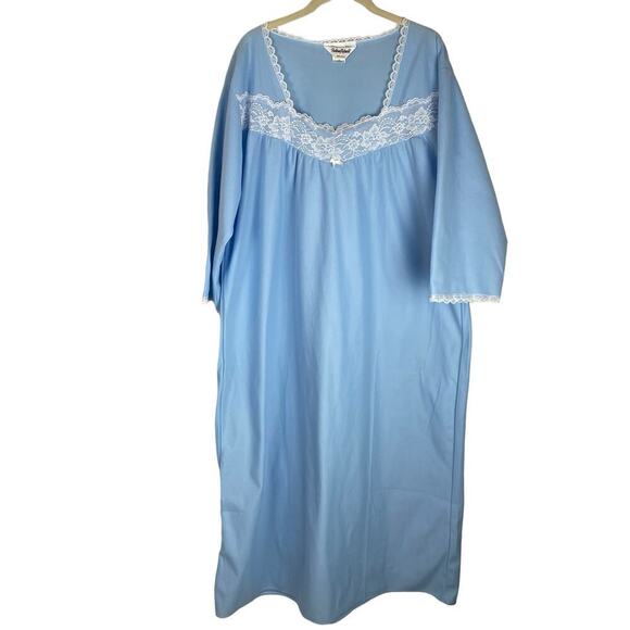 Vintage Anthony Richards blue fuzzy lightweight lace trim nightgown - Picture 1 of 7